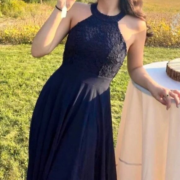 Lulus navy blue lace chest sleeveless formal maxi dress wedding party Sz XL NWOT - Picture 12 of 12